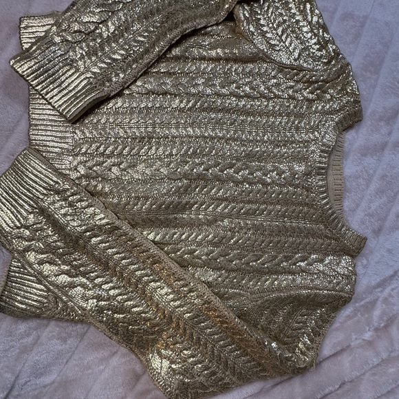 Girls Rachel Zoe Shimmering Gold Cable Knit Sweater - Picture 3 of 3